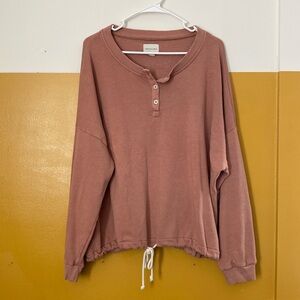 American Eagle Henley Sweatshirt with Drawstring